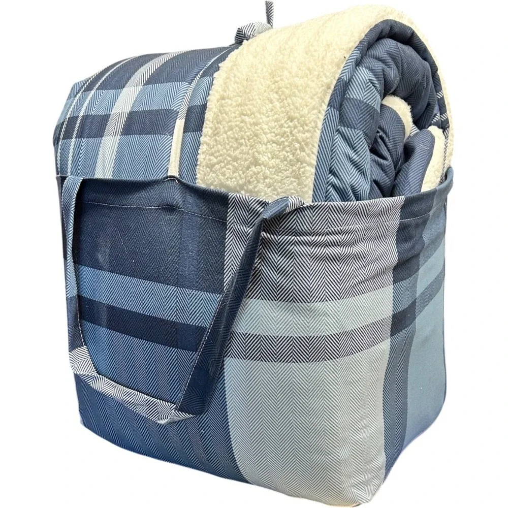 Mainstays Flannel Comforter Set King Blue Plaid Sherpa 3 Piece